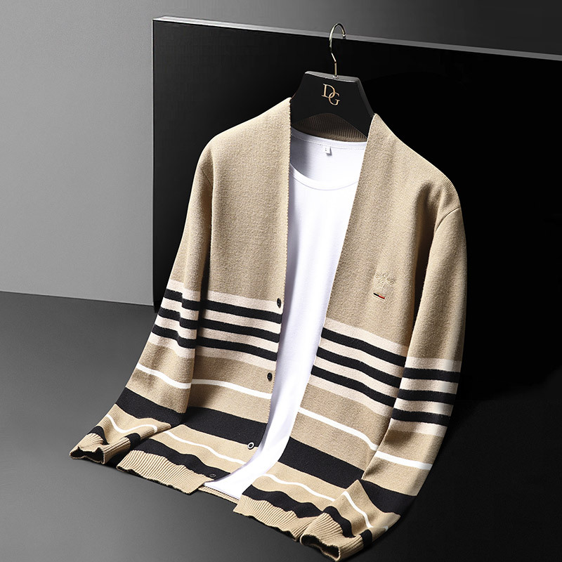 Men's Long Sleeve Knit Striped Cardigan