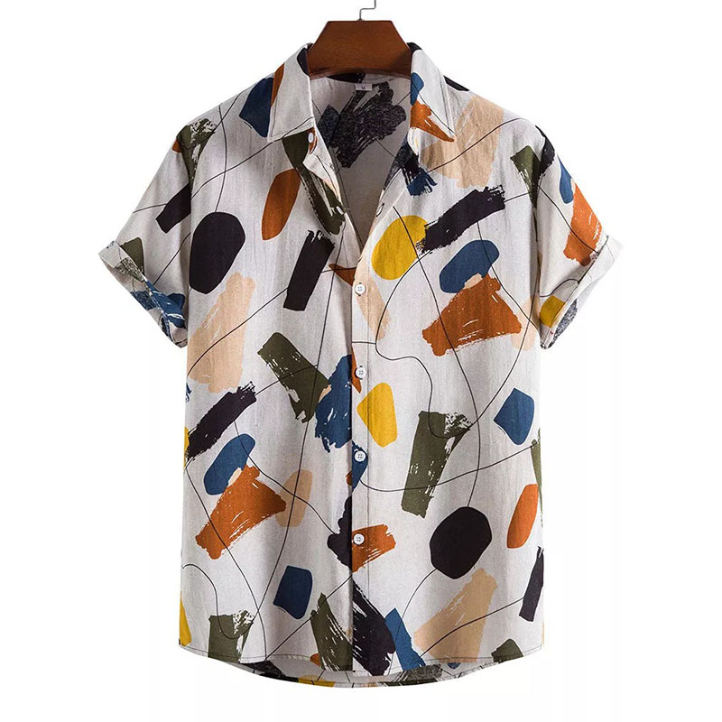 Short Sleeved Abstract Painted Pattern Shirt