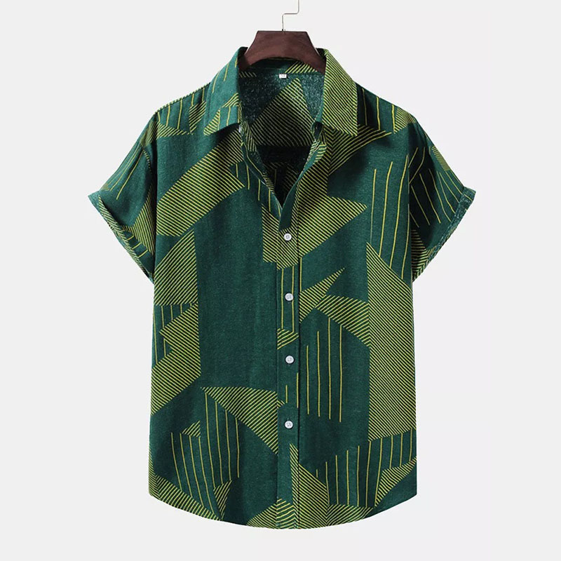 Line Geometry Print Button Up Shirt