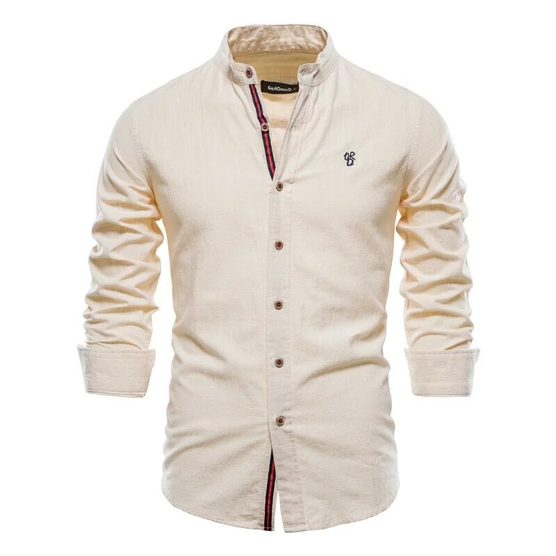 Summer slim cotton linen simple fashion long-sleeved shirt