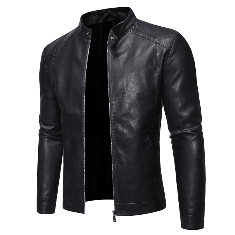 Men's Stand Collar Zip Leather Jacket