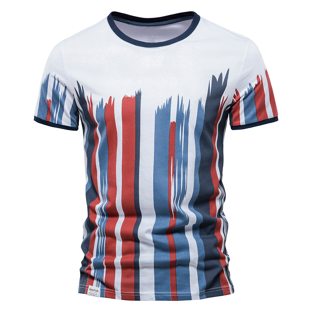 Neues T-Shirt mit vertikalem Streifen-Print aus Baumwolle