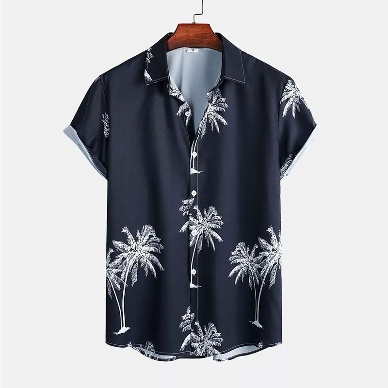 Tropical Palm Tree Print Button Up Shirt