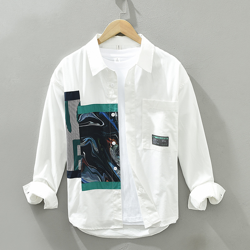 Men's Colorblock Abstract Graphic Print Long Sleeve Shirt