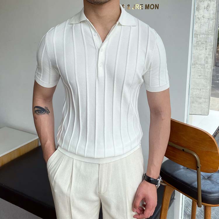 Men's Striped Solid Lapel Pullover POLO Shirt