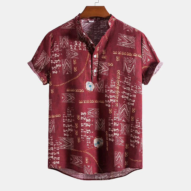 Tribal Geometric Print Henry Collar Shirt