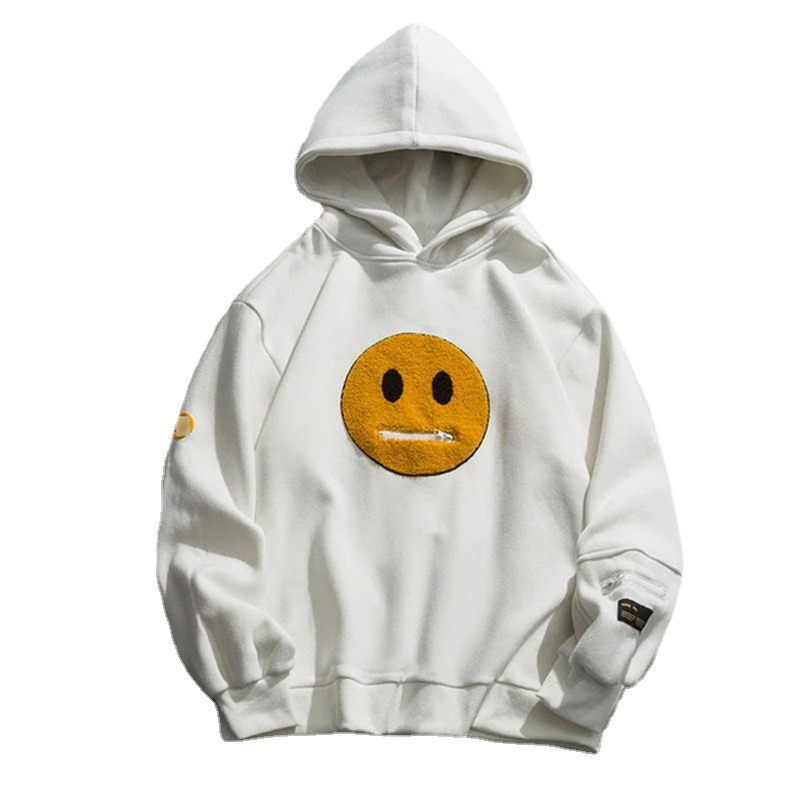 Men's Hip Hop Smiley Patch Hoodie Sweatshirt
