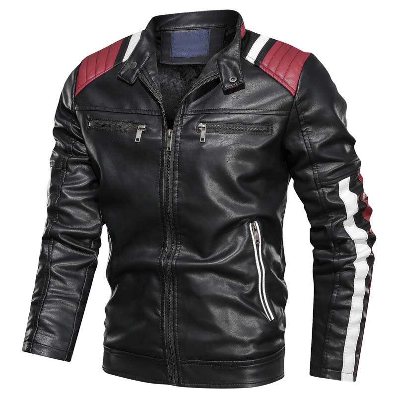 Men's Casual Stand Collar Colorblock Leather Jacket