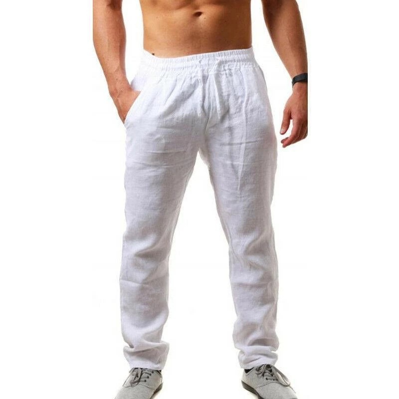 Men's Solid Color Simple Breathable Cotton Linen Sports Pants