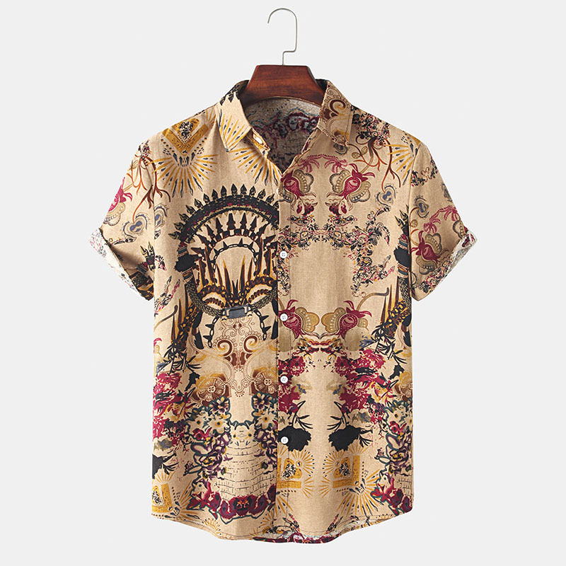 Ethnic Vintage Print Short Sleeve Shirts
