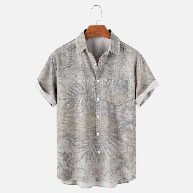 Men's Leaf Element Print Trend Loose Short Sleeve Shirt