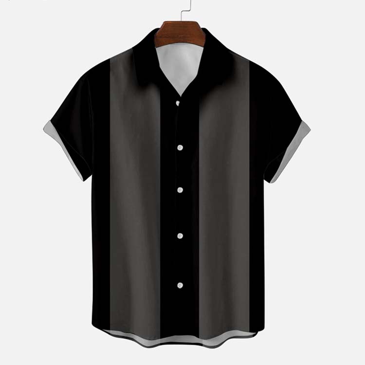 Men's Basic Striped Bowling Shirt