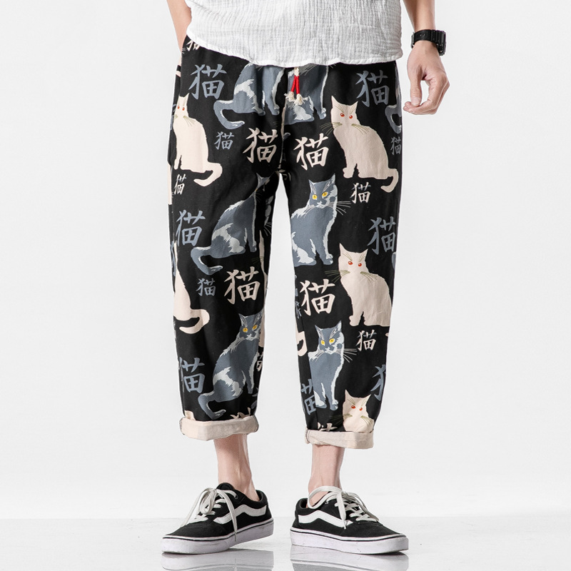 Men's Cartoon Print Distressed Washed Casual Pants