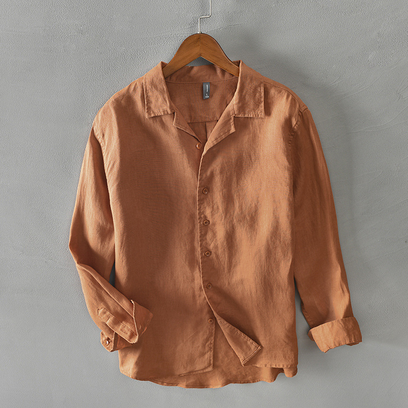 Men's Linen Long Sleeve Solid Color Casual Simple Shirt