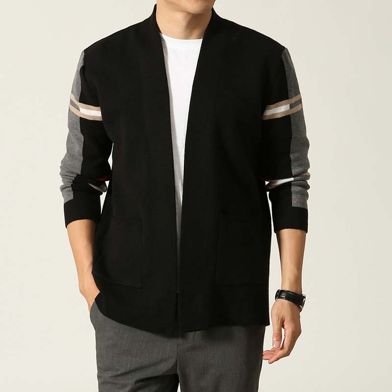 Men's V-Neck Striped Colorblock Knit Cardigan Jacket