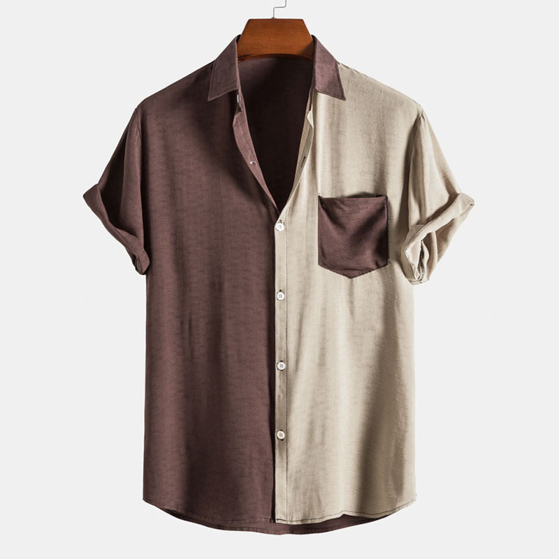 Contrast Color Lapel Cotton Shirts