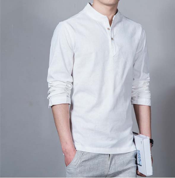 Men's Simple Long Sleeve Solid Color Cotton Linen Shirt