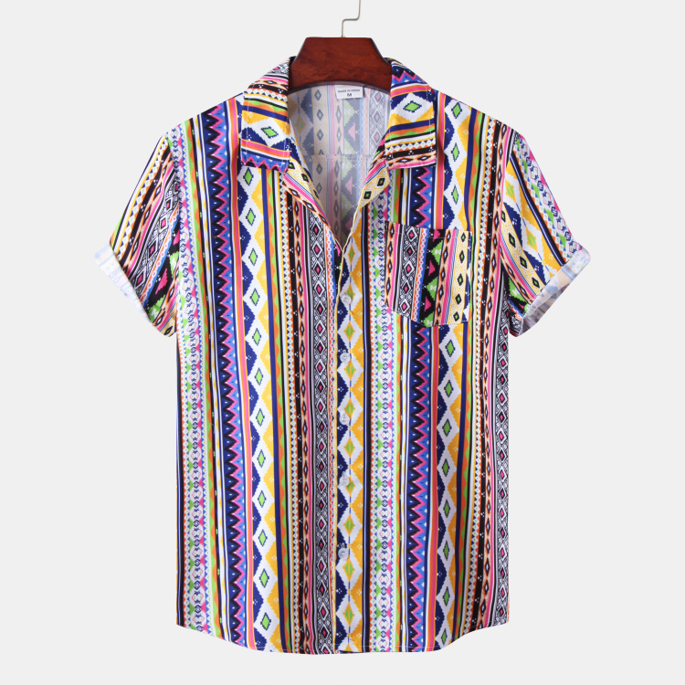 New Hawaiian Beach Ice Silk Print Short Sleeve Shirt
