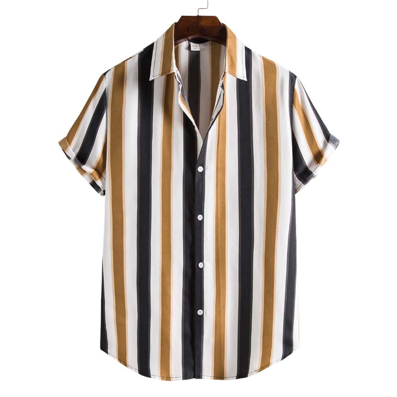 Men's Lapel Striped Short Sleeve Shirt
