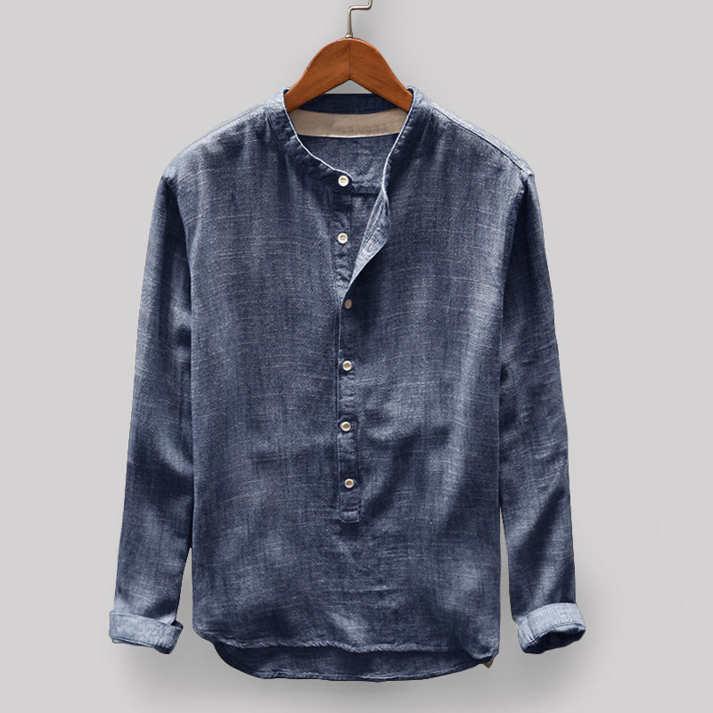 Long Sleeve Solid Cotton Linen Men's Shirt