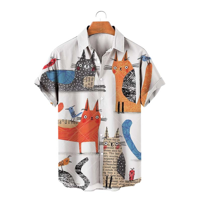 Men's Resort Seaside Cat Pattern Shirt