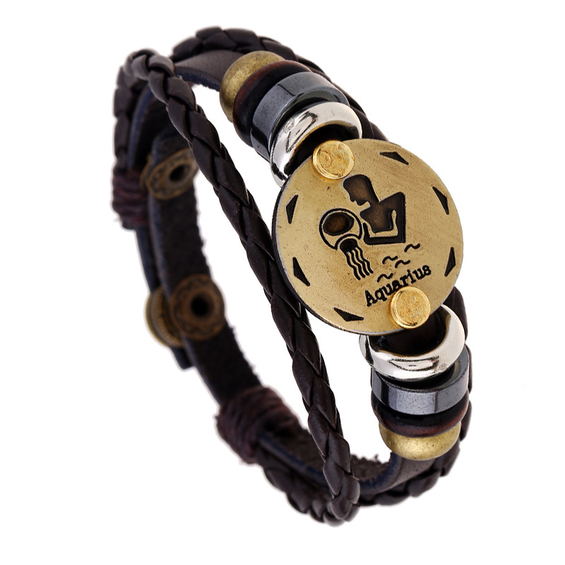 Braided Adjustable Trend Leather 12 Constellation Bracelet