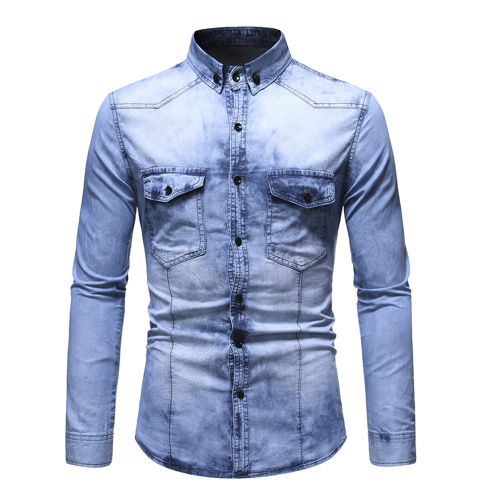 Men's Washed Vintage Denim Long Sleeve Fashion Shirt