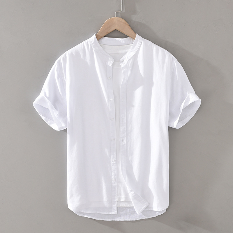 Men's Thin Stand Collar Linen Short Sleeve Shirt