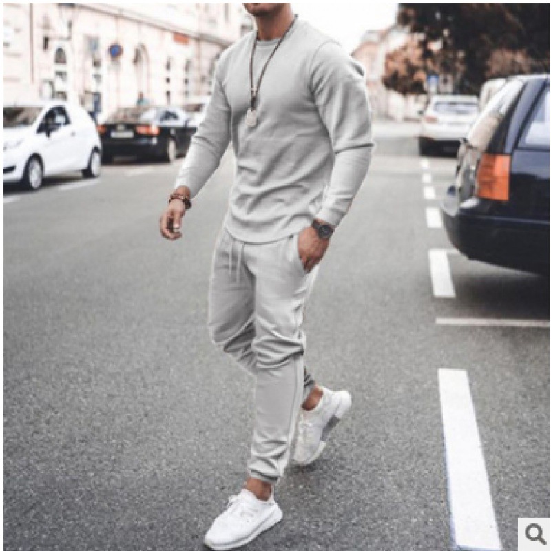 Men's Solid Color Casual Long Sleeve Sports Suit