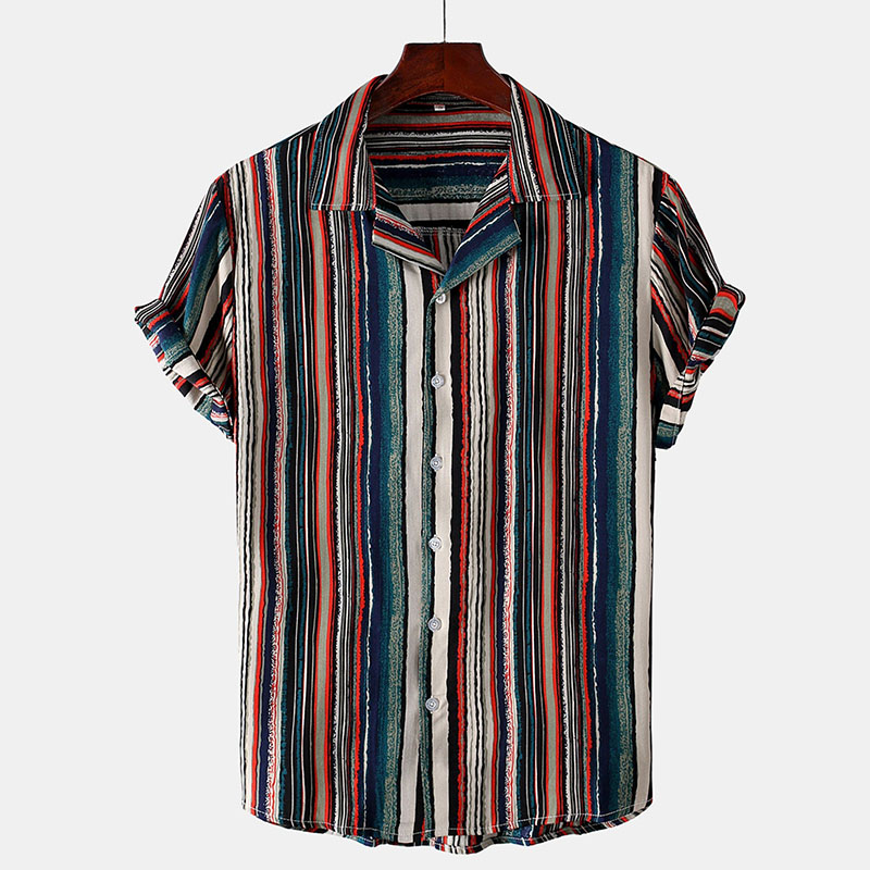 Colorful Striped Print Button Up Revere Shirt