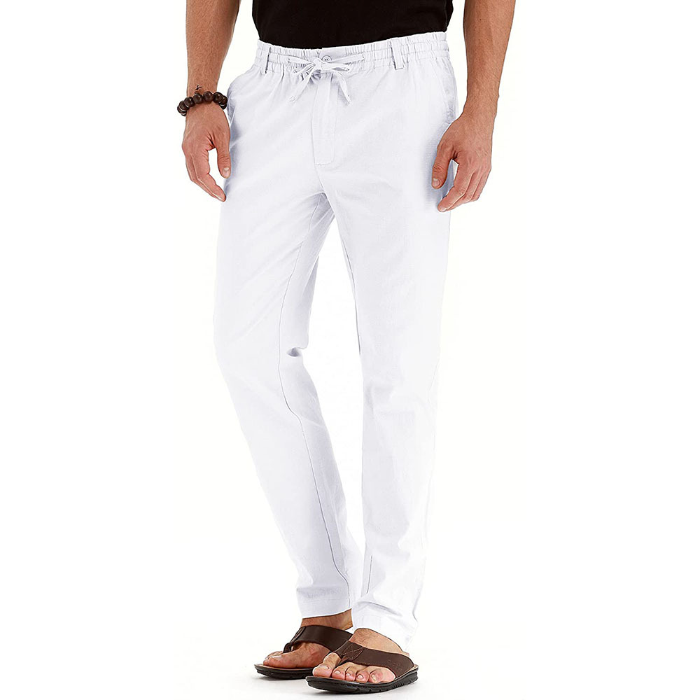 Versatile Elastic Waist Cotton Solid Color Men's Trousers