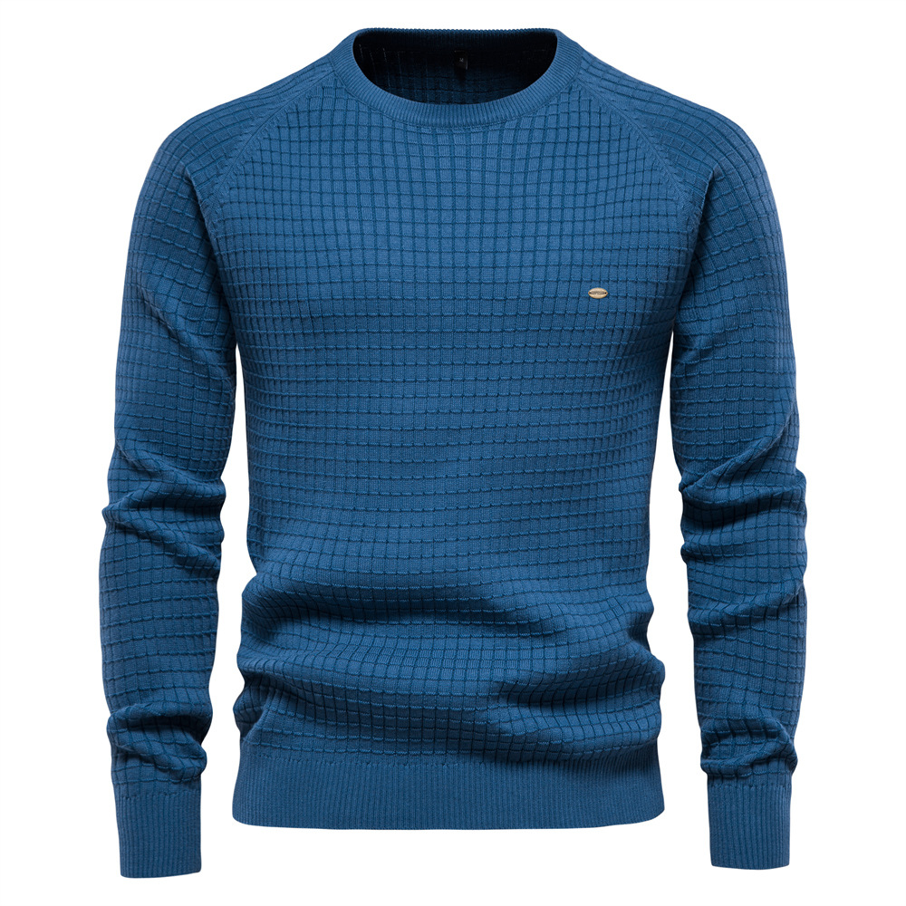 Men's Solid Color Basement Plaid Pullover Sweater