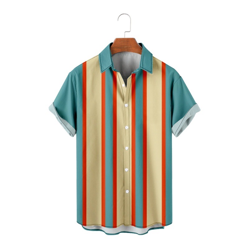 Men's Creative Contrast Stripe Print Short Sleeve Shirt