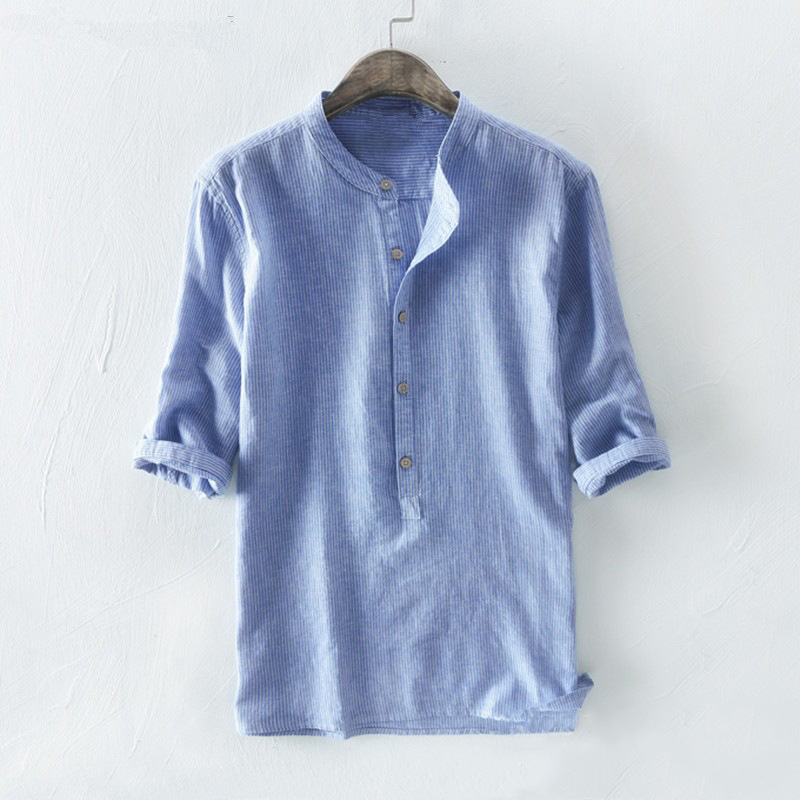 Versatile Pinstripe Mid Sleeve Men's Pullover Shirt