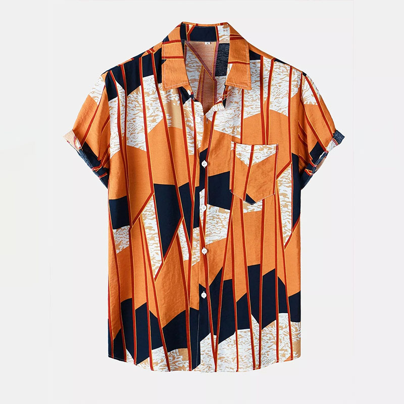 Geometric Print Shirt With Pocket