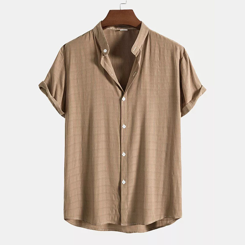Textured Fabric Stand Collar Shirt