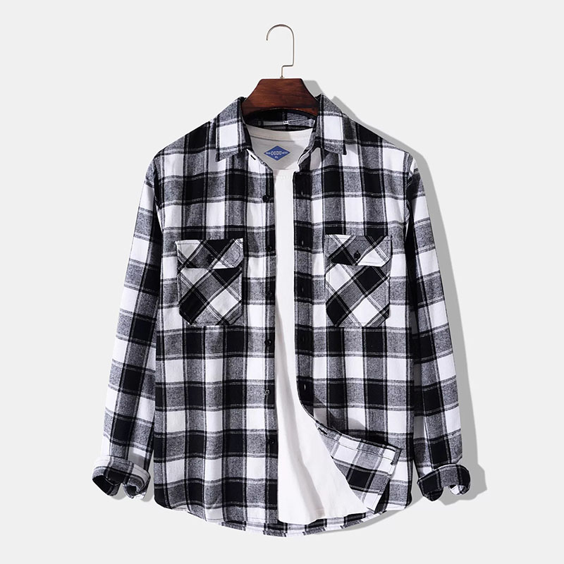 Men Plaid Button Front Shirt With Pockets