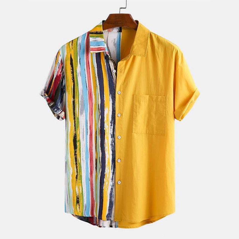 Summer New Fashion Hawaiian Striped Short Sleeve Shirt