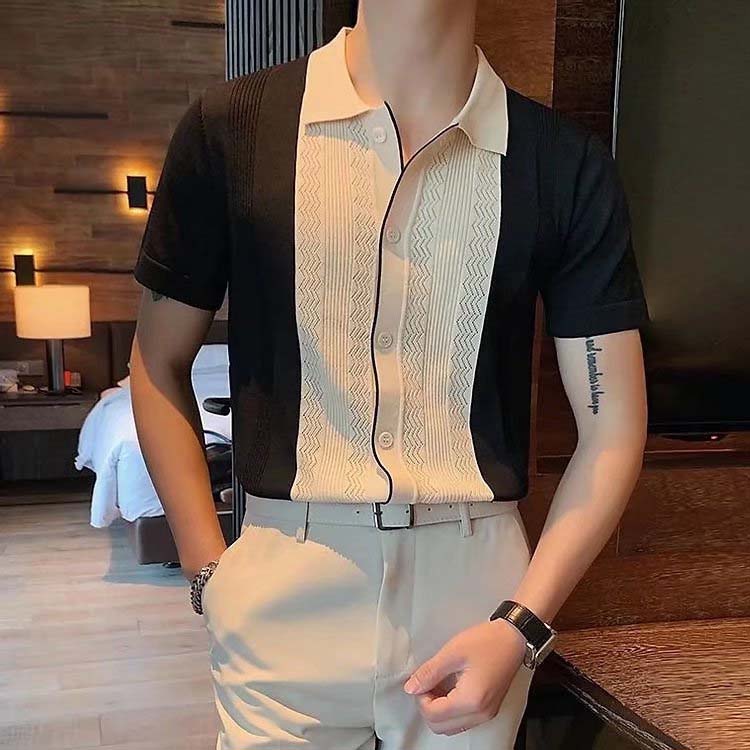 Summer Mens Short-sleeved Knit Polo T-shirt