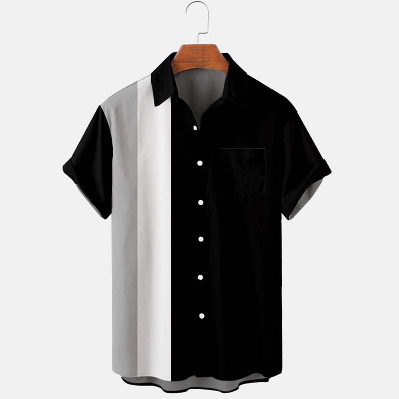 Casual Art Collection Geometric Stripe Pattern Lapel Short Sleeve Print Shirt