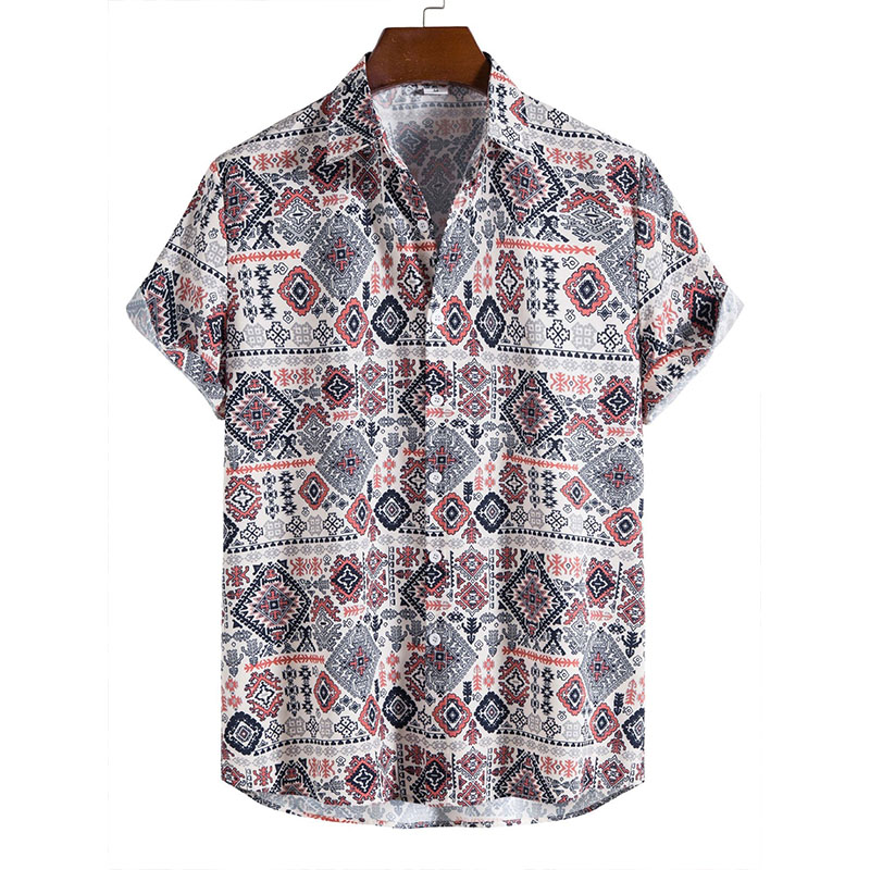 Aztec Geometry Print Button Up Shirt