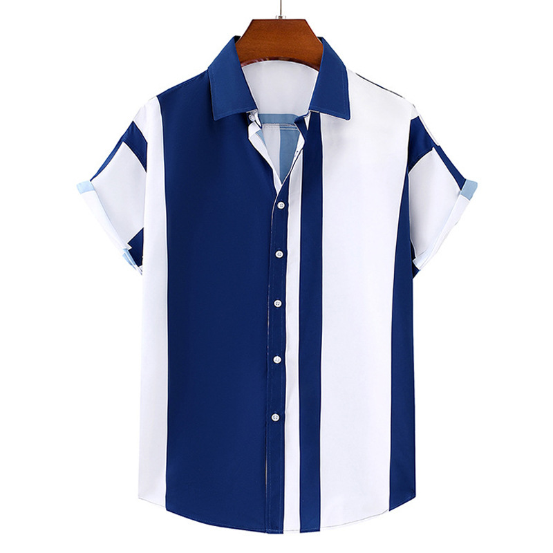 Summer New Contrast Color Striped Short Sleeve Shirt