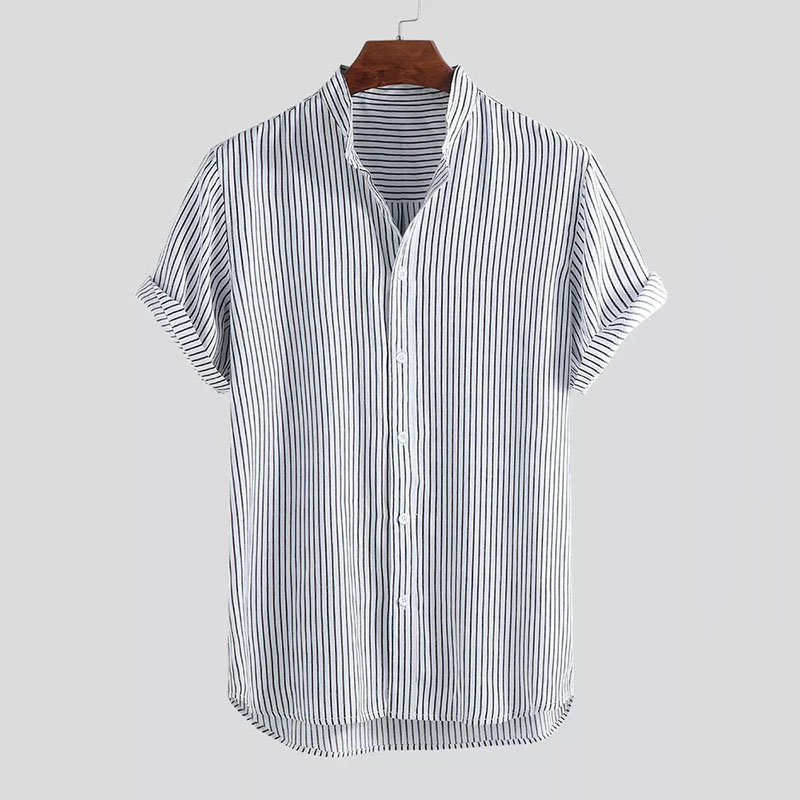 Striped Stand Collar Button Up Shirt