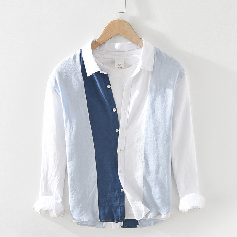 Men's Pure Linen Contrast Long Sleeve Shirt