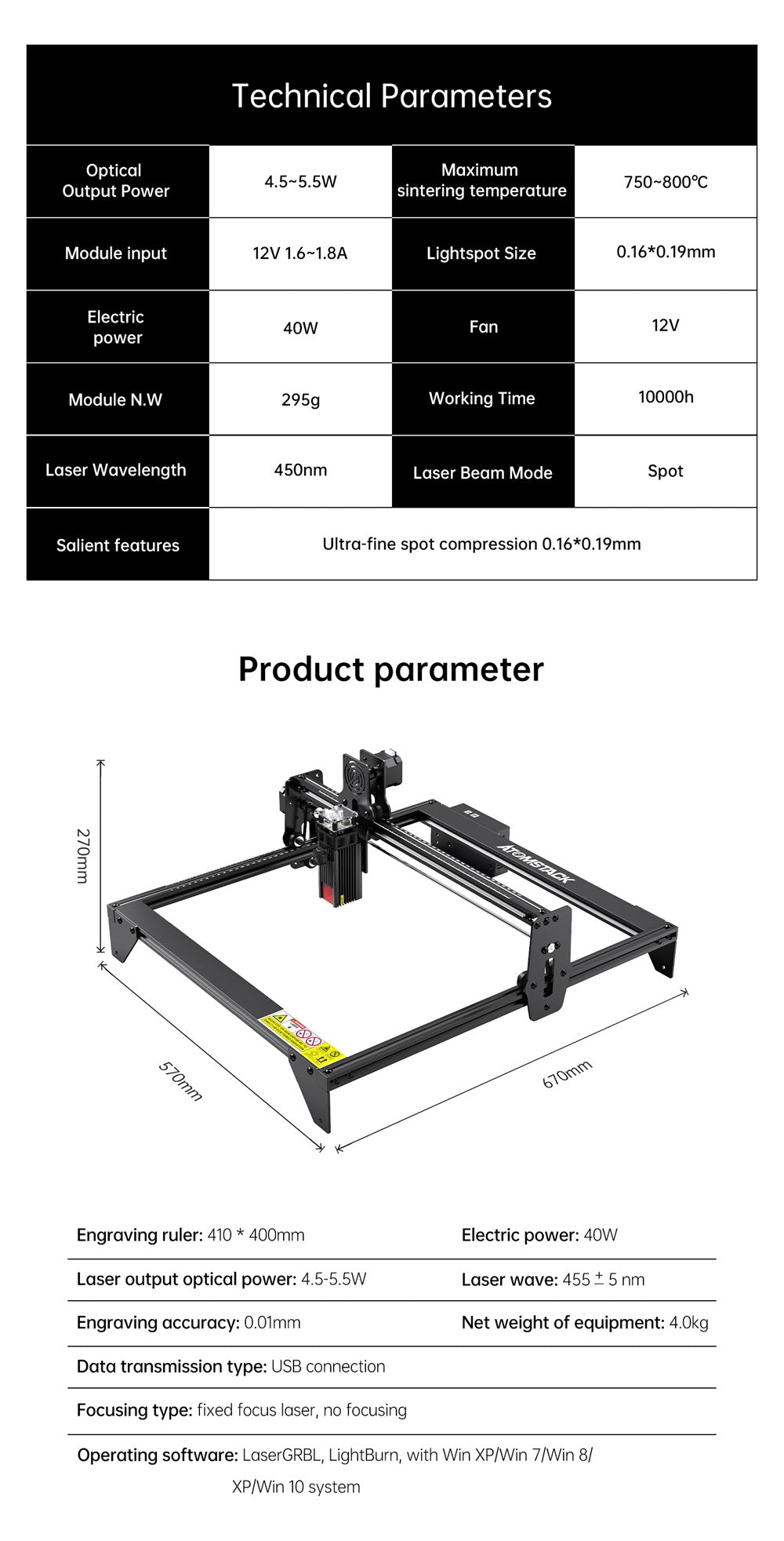 ATOMSTACK A5 M40 40W Laser Engraving Machine [Refurbished]