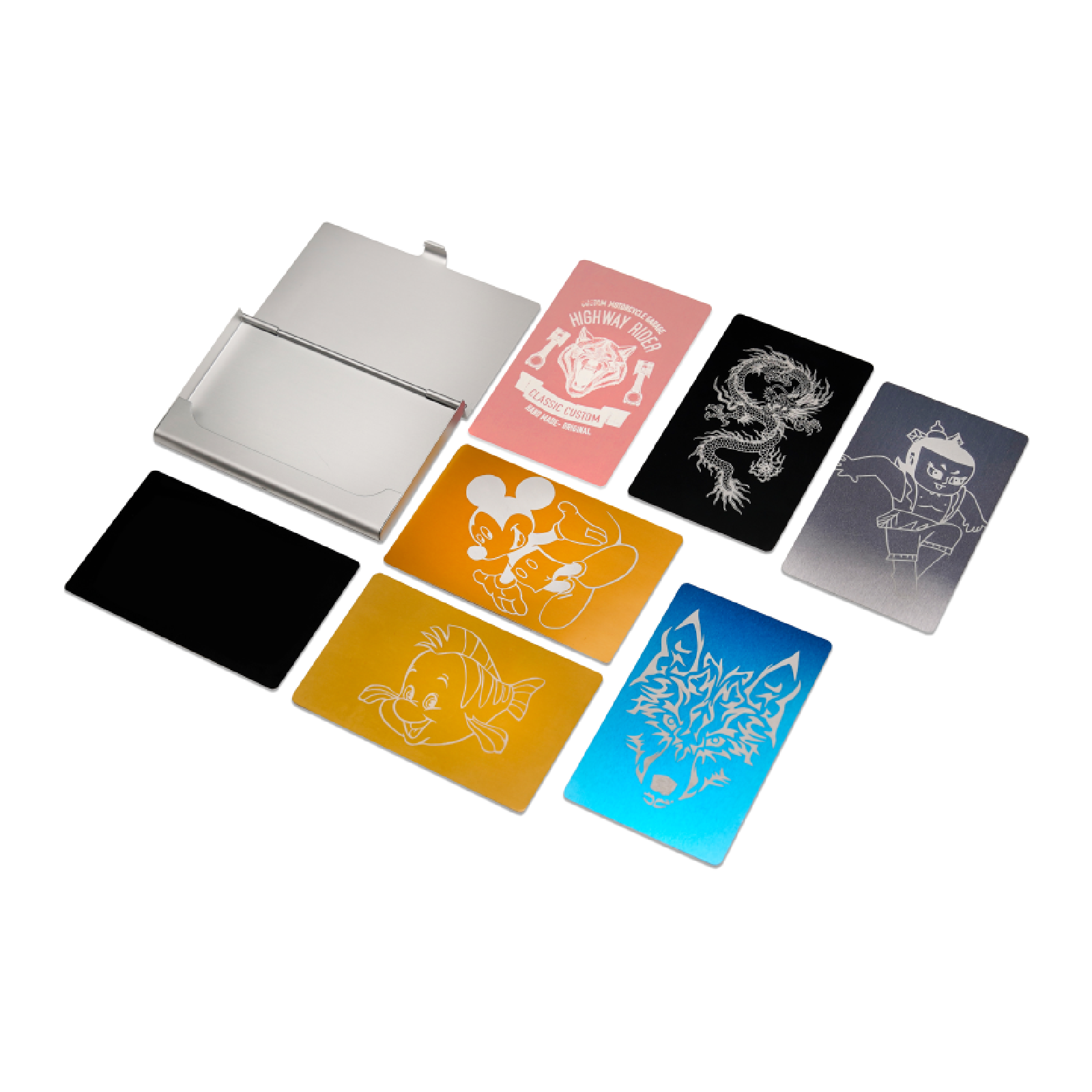 Multicolor Aluminum Business Cards and Card Holder 