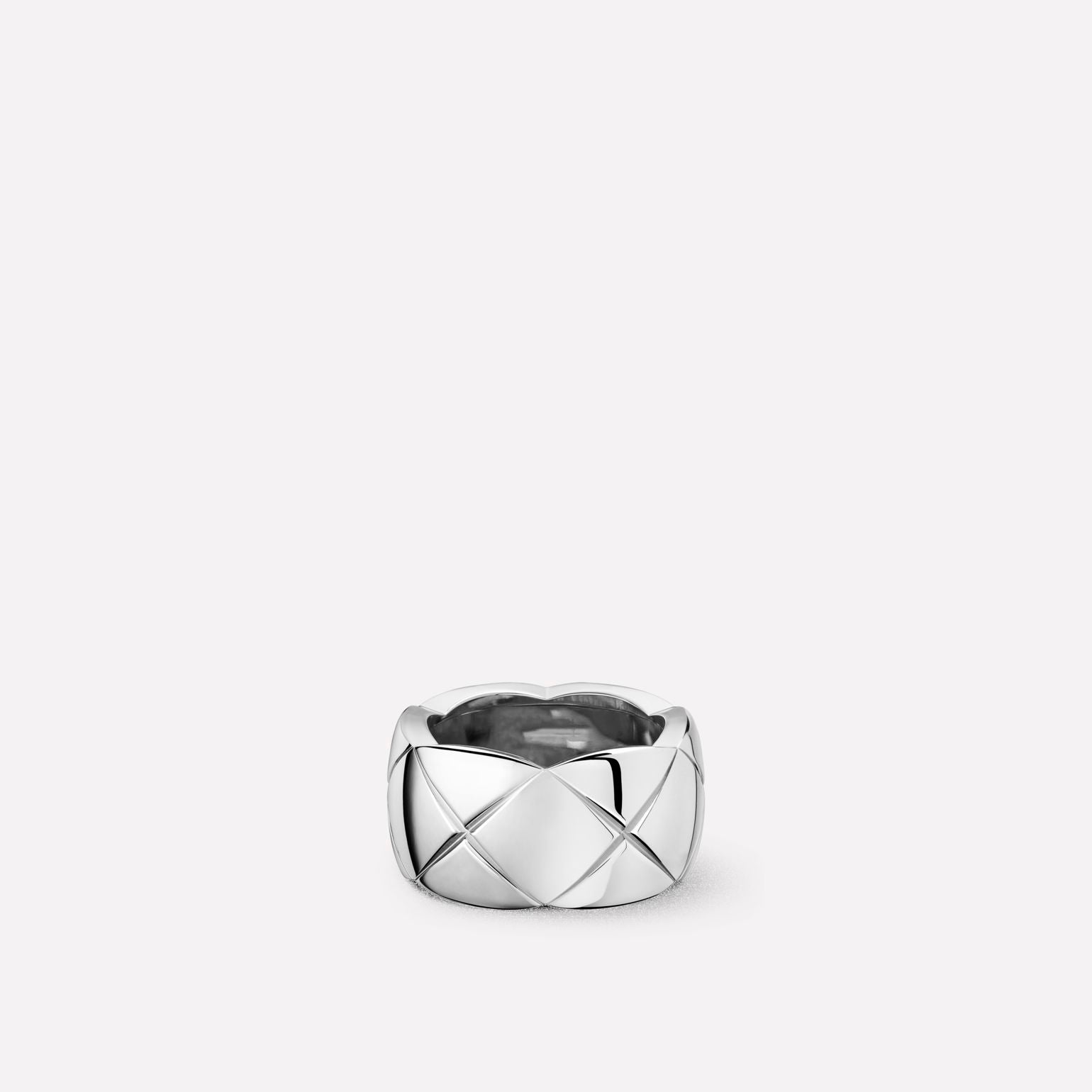 Coco Quilted Motif Ring, Large Version, White Gold