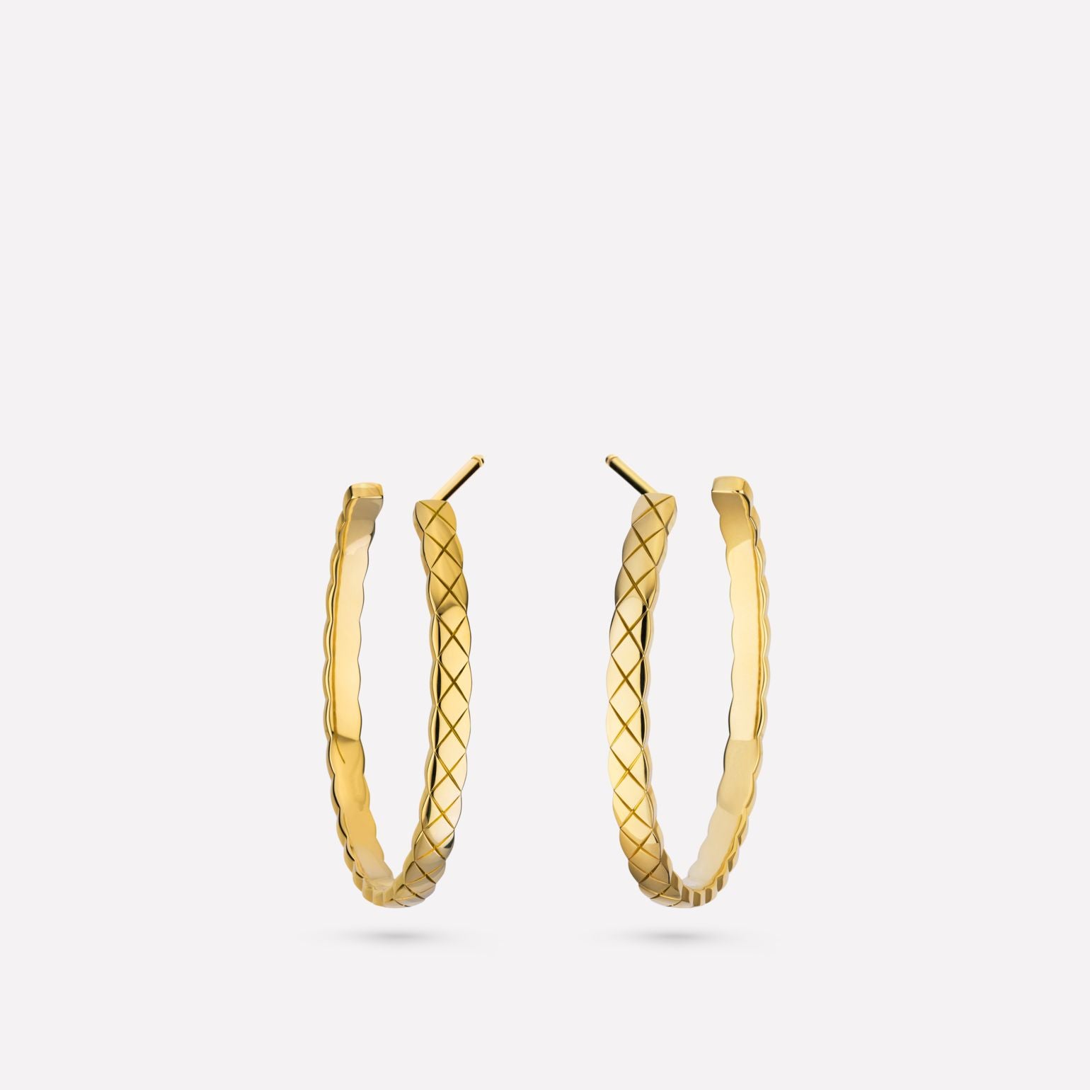 COCO HOOP EARRINGS QUILTED MOTIF, 18K YELLOW GOLD