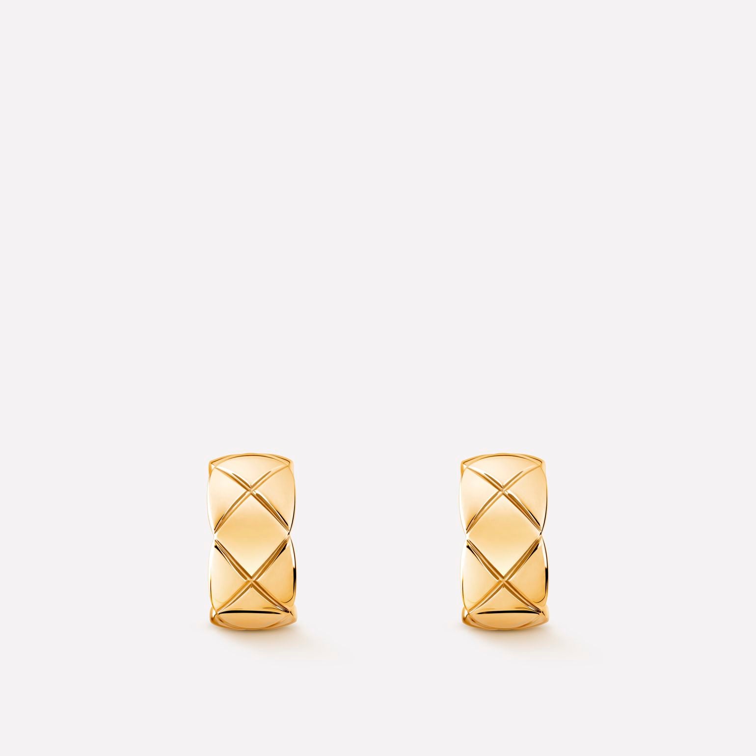 Coco Quilted Motif Earrings, Yellow Gold