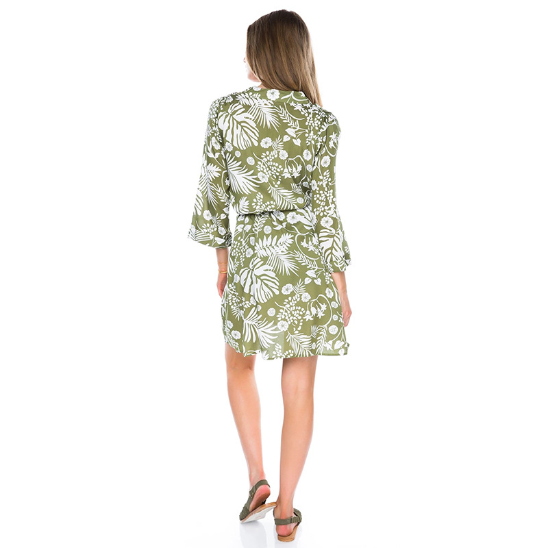 Palm Leaf Print Kimono Robe